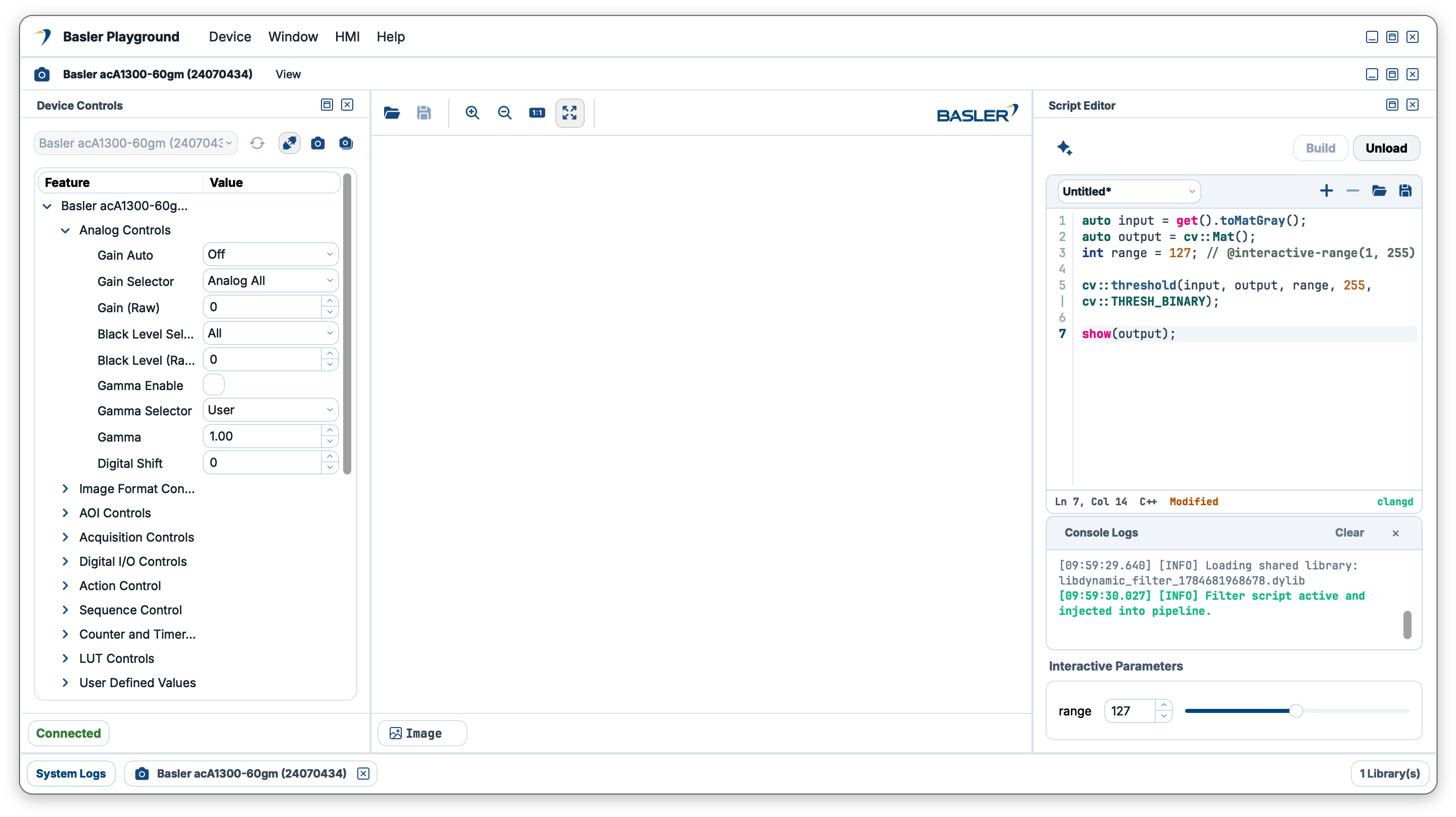 Basler Playground Application UI